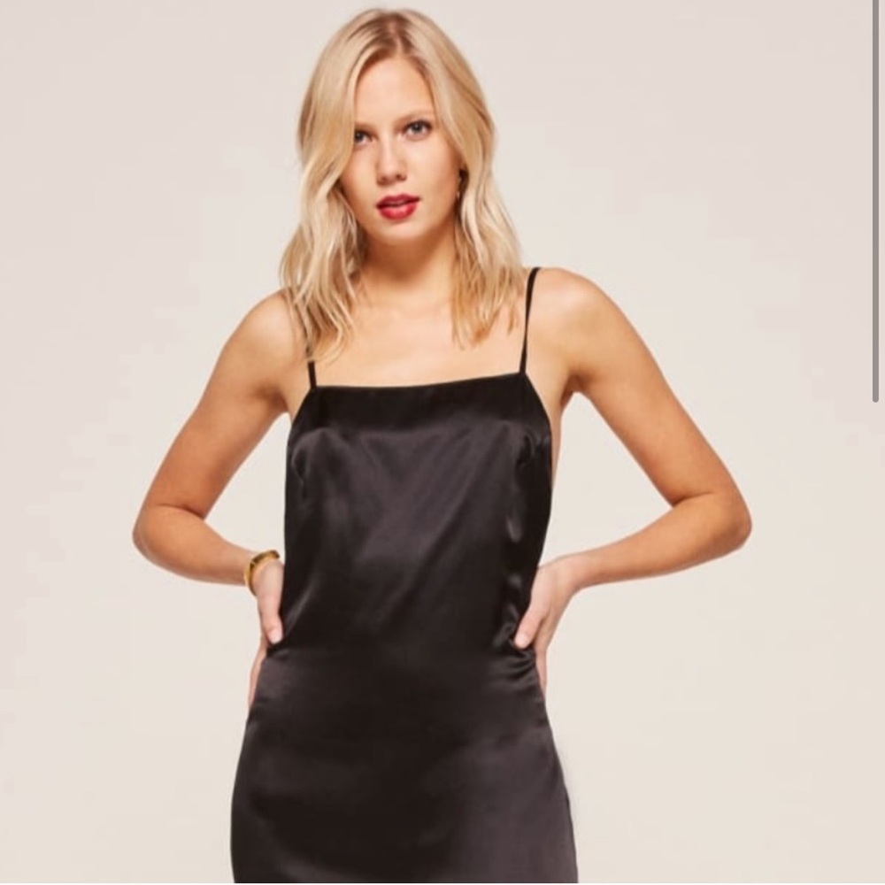 Reformation Black silk slip dress Bias Cut Open Back "Rosie" Gown Cocktail Maxi - Picture 7 of 13